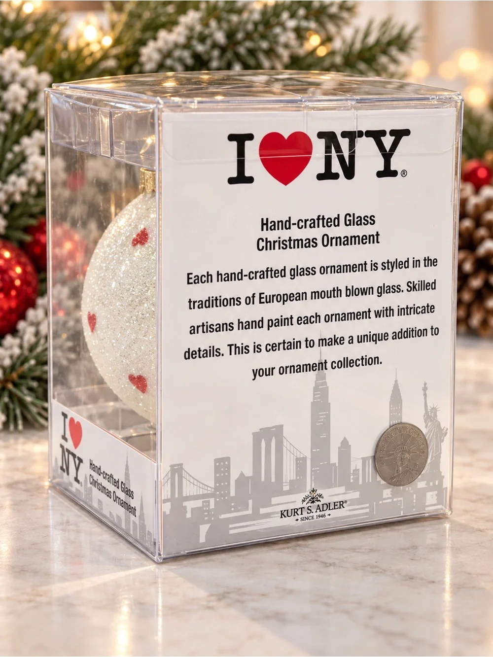I ❤️ NY Hand-Crafted Glass Christmas Ornament Kurt S. Adler